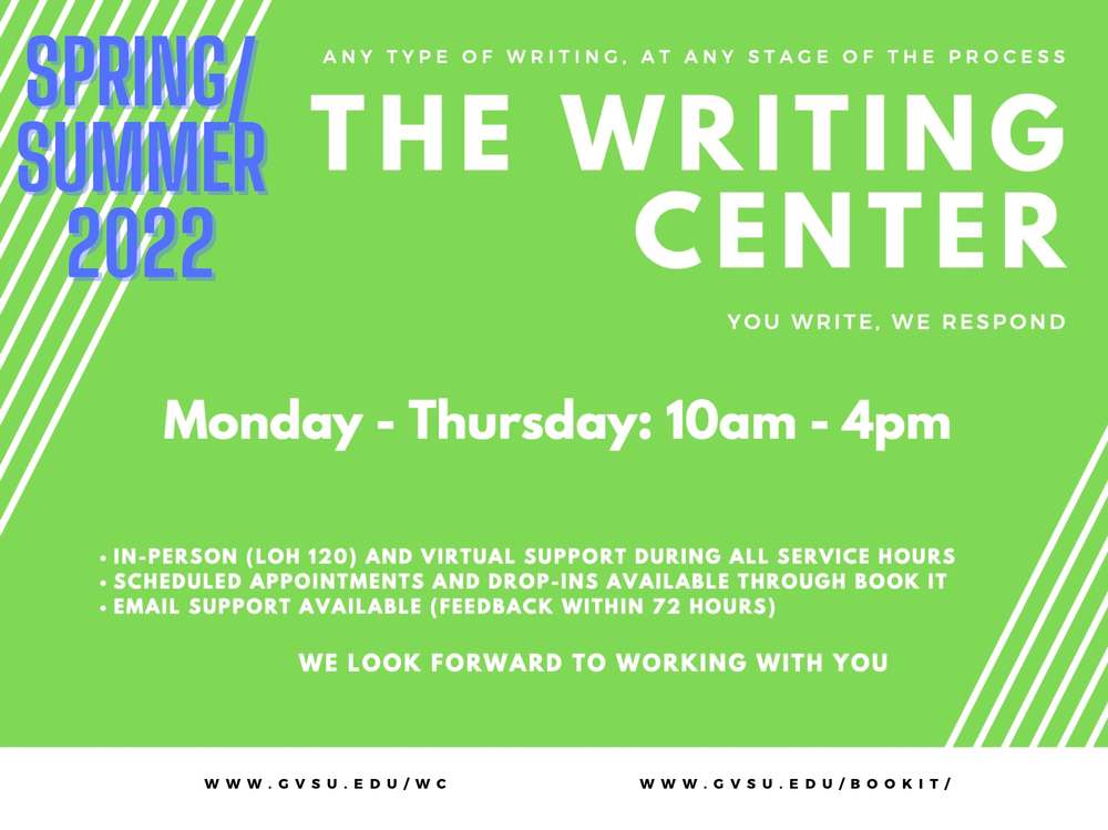 Spring/Summer Writing Center hours